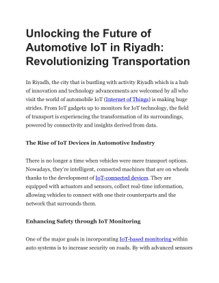 Unlocking the Future of Automotive IoT in Riyadh: Revolutionizing Transportation