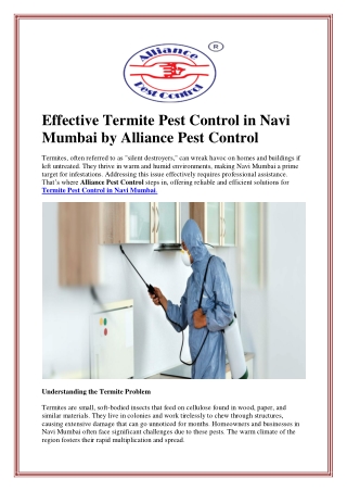 Effective Termite Pest Control in Navi Mumbai by Alliance Pest Control