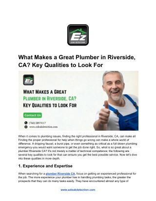 What Makes a Great Plumber in Riverside, CA