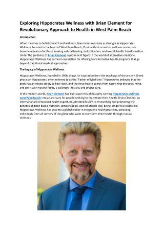exploring hippocrates wellness with brian clement