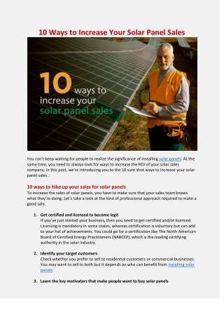 10 Ways to Increase Your Solar Panel Sales