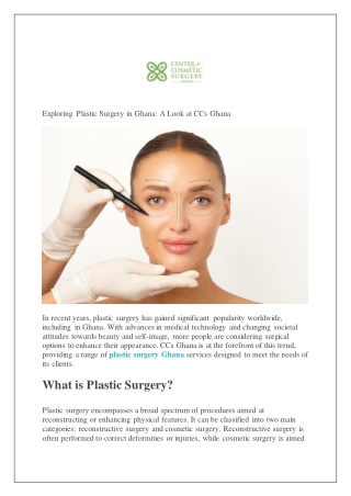 Exploring Plastic Surgery in Ghana: A Look at CCs Ghana