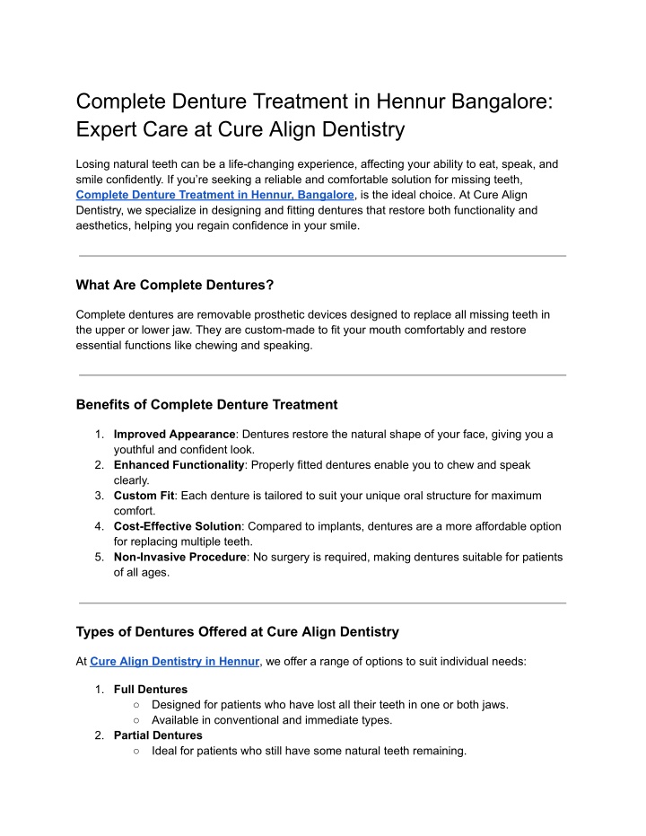 complete denture treatment in hennur bangalore