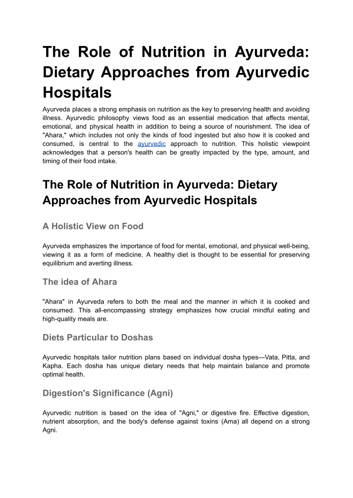 the role of nutrition in ayurveda dietary