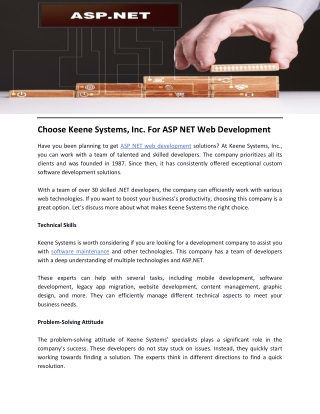 Choose Keene Systems, Inc. For ASP NET Web Development