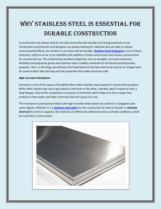 Why Stainless Steel is Essential for Durable Construction