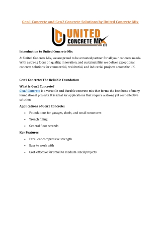 Gen1 Concrete and Gen2 Concrete Solutions by United Concrete Mix