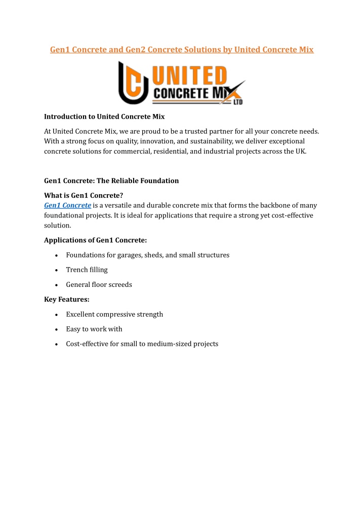 gen1 concrete and gen2 concrete solutions