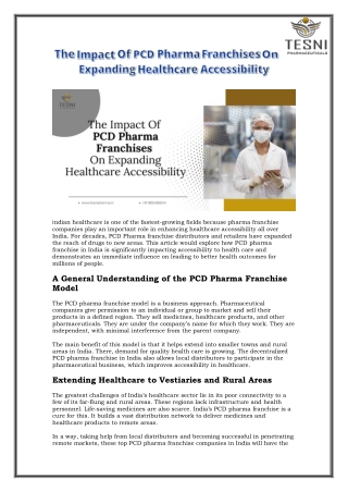 The Impact Of PCD Pharma Franchises On Expanding Healthcare Accessibility