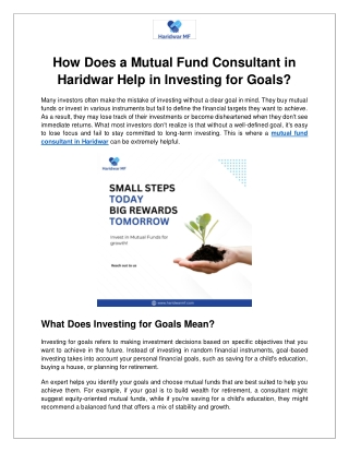 How Does a Mutual Fund Consultant in Haridwar Help in Investing for Goals