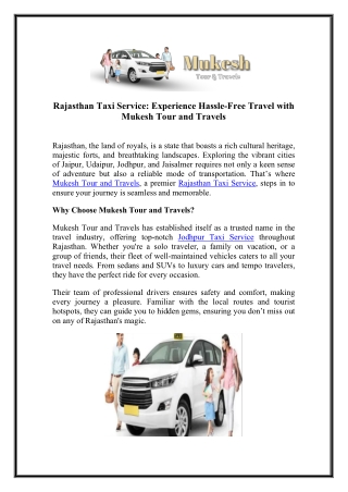 Book Rajasthan Taxi Service - Mukesh Tour and Travels