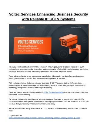 Voltec Services Enhancing Business Security with Reliable IP CCTV Systems