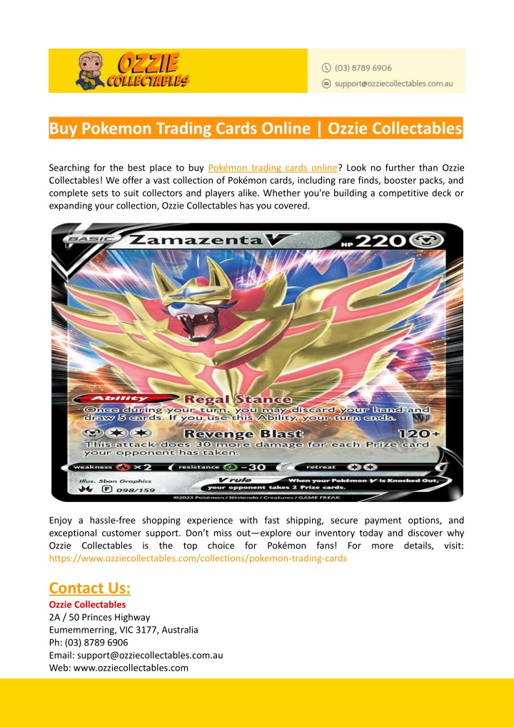 buy pokemon trading cards online ozzie