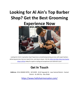 Looking for Al Ain’s Top Barber Shop? Get the Best Grooming Experience Now