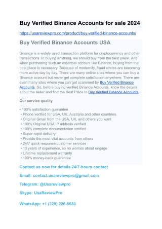 Buy Verified Binance Accounts for sale 2024