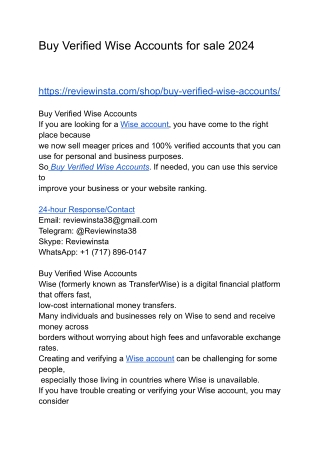 Buy Verified Wise Accounts for sale 2024
