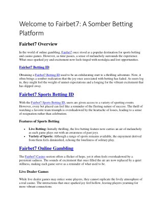 welcome to fairbet7 a somber betting platform