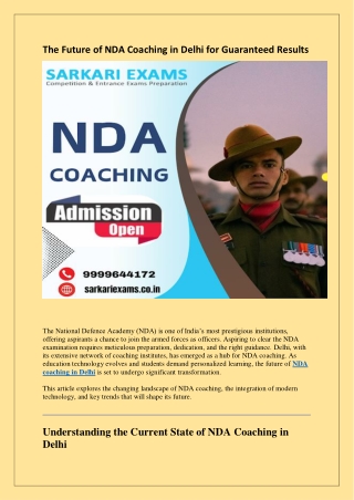 The Future of NDA Coaching in Delhi for Guaranteed Results
