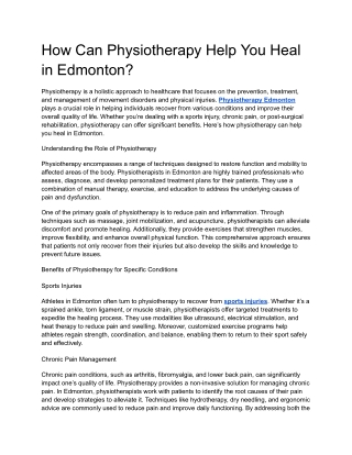How Can Physiotherapy Help You Heal in Edmonton