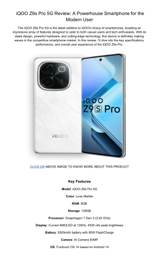 iQOO Z9s Pro 5G is the latest addition to iQOO's lineup of smartphones