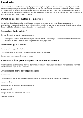 “Le Bon Matériel pour Recycler vos Palettes Facilement”