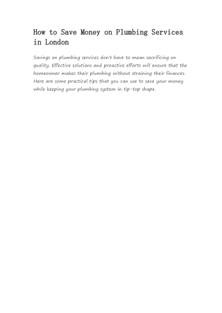How to Save Money on Plumbing Services in London