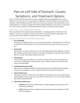 Pain on Left Side of Stomach: Causes, Symptoms, and Treatment Options