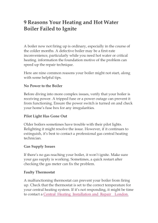 9 Reasons Your Heating and Hot Water Boiler Failed to Ignite