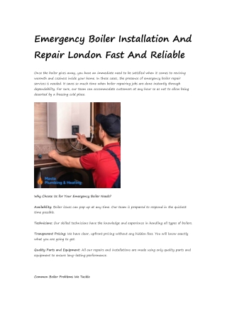 Emergency Boiler Installation And Repair London Fast And Reliable