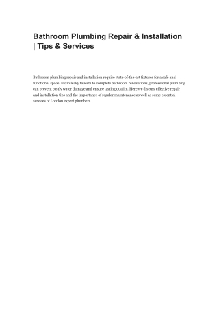 Bathroom Plumbing Repair & Installation | Tips & Services