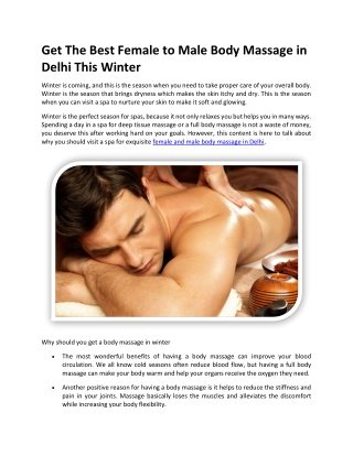 Get The Best Female to Male Body Massage in Delhi This Winter
