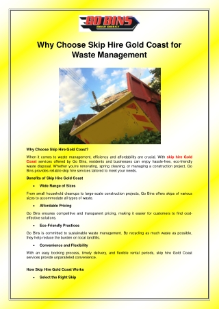 Why Choose Skip Hire Gold Coast for Waste Management