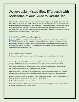 Achieve a Sun-Kissed Glow Effortlessly with Melanotan 2