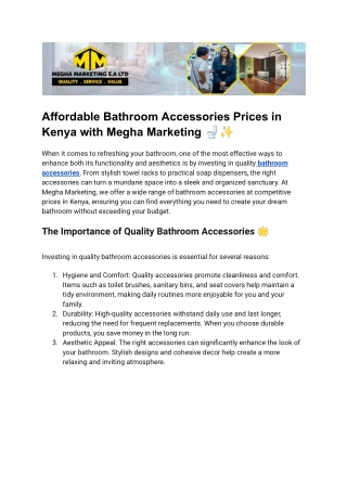 Affordable Bathroom Accessories Prices in Kenya with Megha Marketing