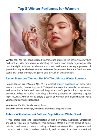 Top 5 Winter Perfumes for Women