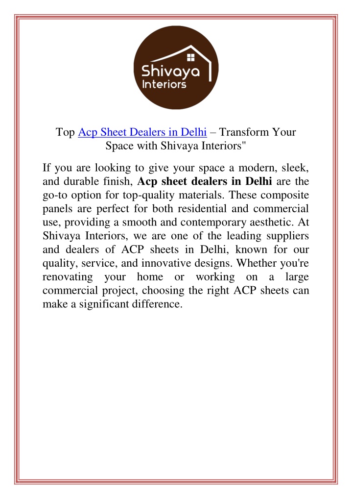 top acp sheet dealers in delhi transform your