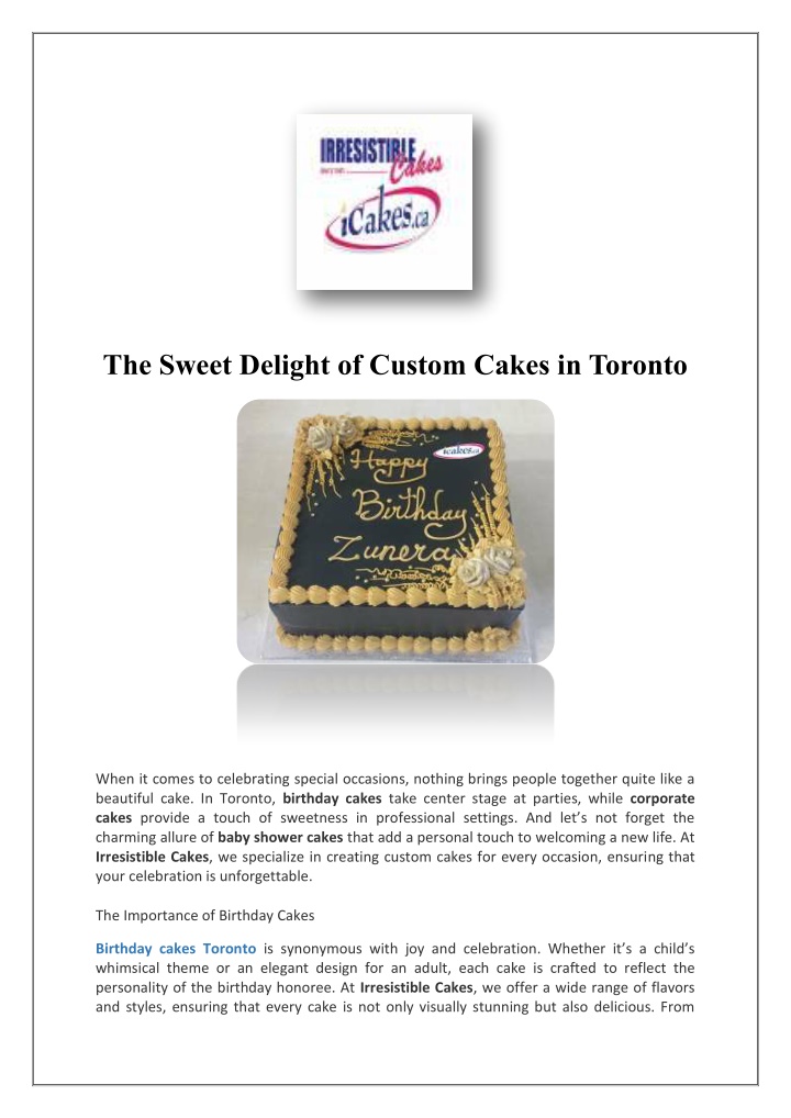 the sweet delight of custom cakes in toronto