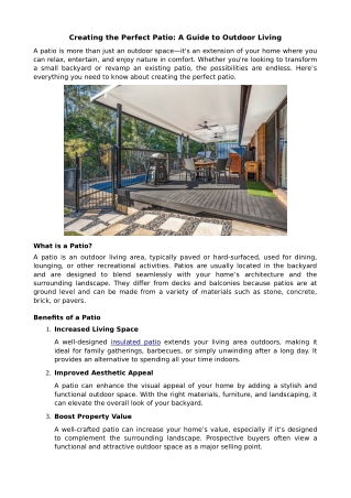 Creating the Perfect Patio: A Guide to Outdoor Living
