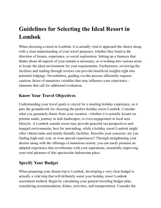 guidelines for selecting the ideal resort