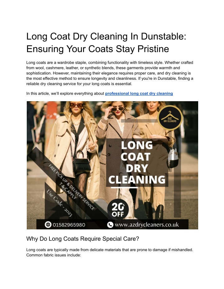 long coat dry cleaning in dunstable ensuring your