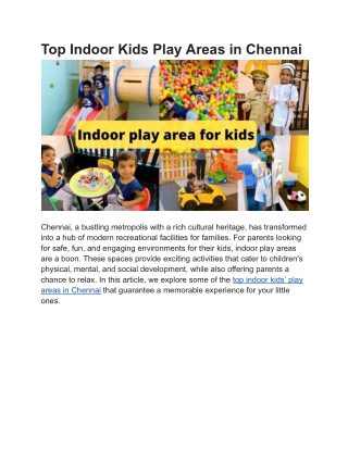 Top Indoor Kids Play Areas in Chennai