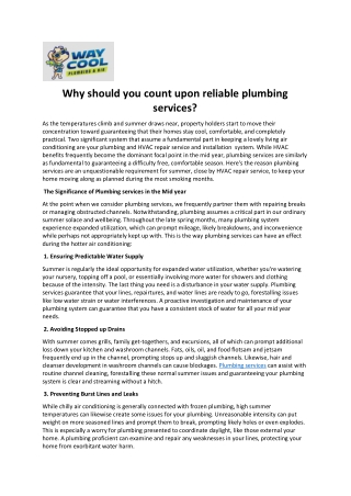 Why should you count upon reliable plumbing services