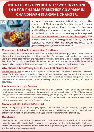 Why investing in a PCD Pharma Franchise Company in Chandigarh is a game changer.