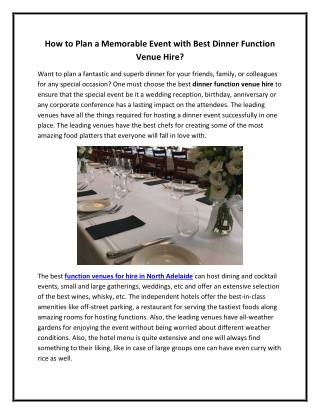 How to Plan a Memorable Event with Best Dinner Function Venue Hire