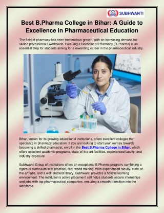 Best B.Pharma College in Bihar