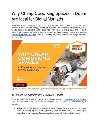 Why Cheap Coworking Spaces in Dubai Are Ideal for Digital Nomads