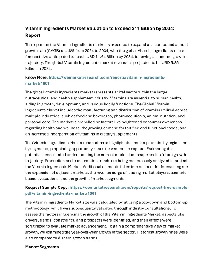 vitamin ingredients market valuation to exceed