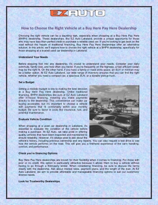 How to Choose the Right Vehicle at a Buy Here Pay Here Dealership