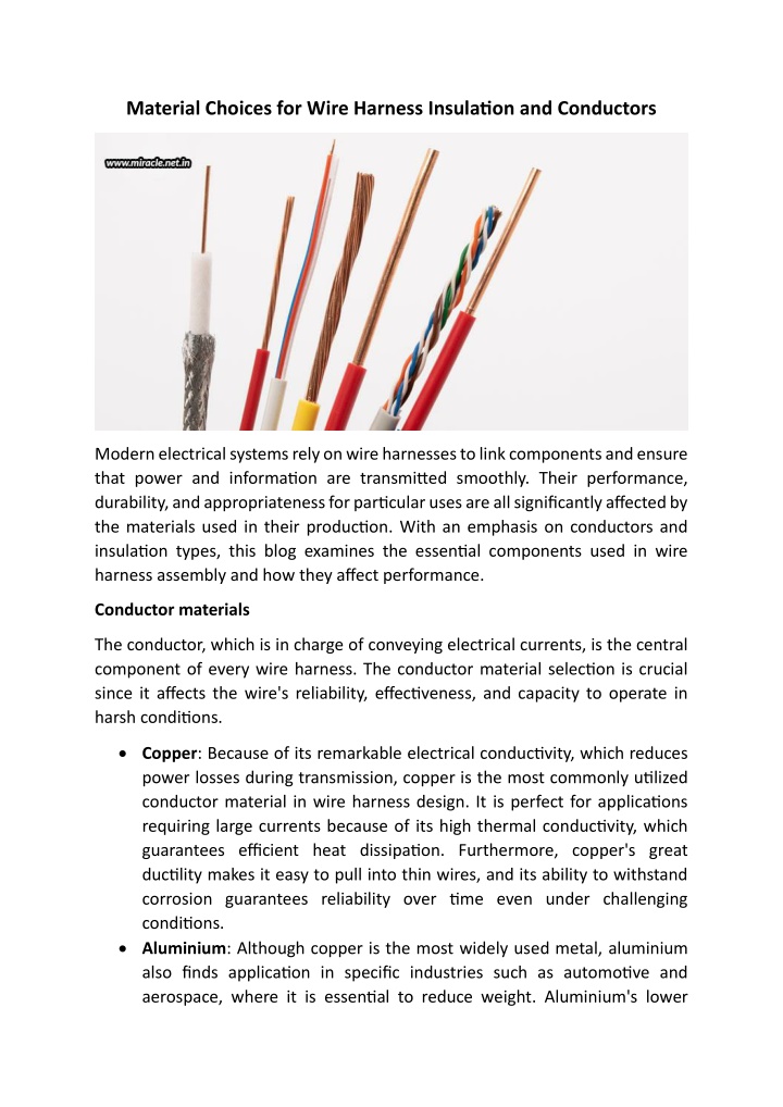 material choices for wire harness insulation