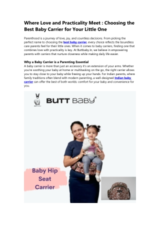 Choosing the Best Baby Carrier: Where Love Meets Practicality | Buttbaby.In